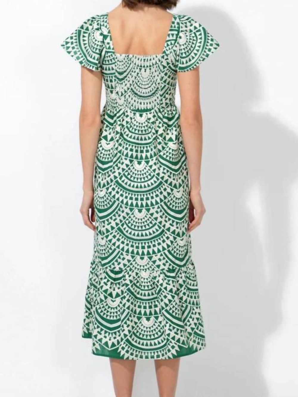 NWT Adelyn Rae Emerald and Cream Geometric Square-Neck crochet Midi Dress L - Picture 3 of 16